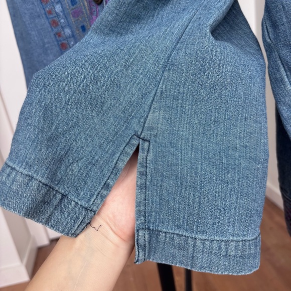 Vintage mandarin collar Embroidered 100% cotton Denim Jacket Sz XL - Picture 7 of 14